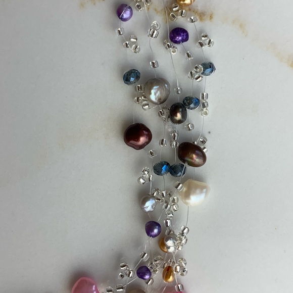 Floating Pearls Illusion Necklace Multi-strand Freshwater Pearls Multicolored - Picture 3 of 6